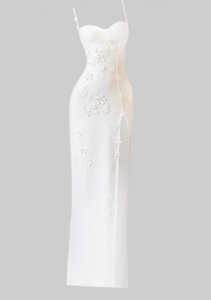 Thousand-dollar three-dimensional flower sling dress 2025 waist-length slit dress long skirt R1199