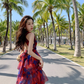 Green halo halter neck backless dress for seaside vacation R1597