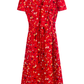 2025 Summer New Red Floral V-neck Wrap One-piece Tea Break Short Sleeve Dress R0948