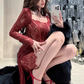 Large size French pure lace dress Christmas sexy hot girl fishbone hip skirt R1859