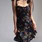 French style black floral suspender skirt retro wood ear high waist dress A-line short skirt R2860