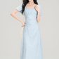 Tea break French style square neck puff sleeve dress new style chic sweet waist skirt R2376