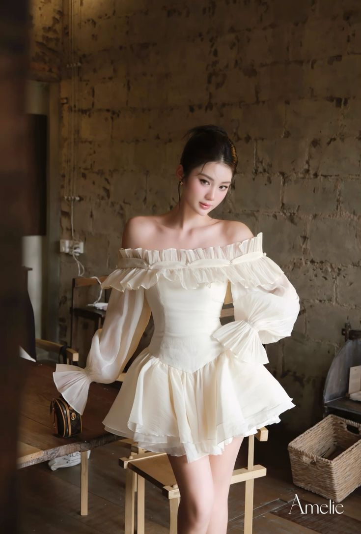 White gentle style one-shoulder lace A-line slim fit tutu skirt homecoming dress R2432