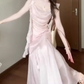 Pink small flying sleeve dress beautiful fairy dress medium length R0700