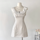 Sweet white polka dot short skirt lace satin slim waist dress female summer a-line skirt R0108