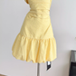 Off-shoulder yellow plaid bud texture A-line elastic waist dress R2065