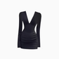 Sexy hot girl deep V long sleeve dress 2025 pure desire waist hip bottoming skirt R1293