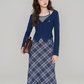 American retro college style new knitted sweater top skirt two-piece suit R2390