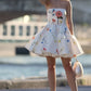 White tube top short skirt printed waist fresh puffy short skirt homecoming dress R3644