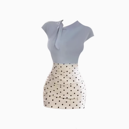 Design sense lace slim top 2025 plus size hot girl polka dot hip skirt suit R1013