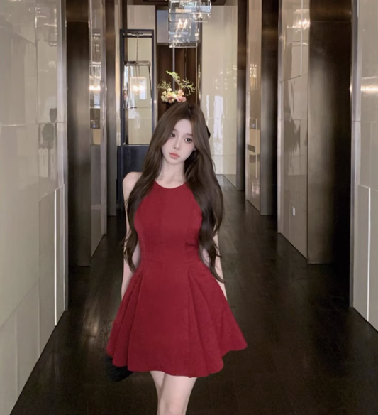 Halter neck dress sexy niche high-end chic beautiful dress R1555