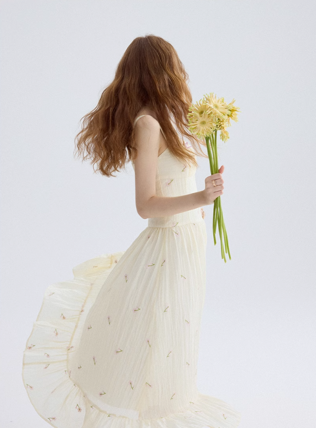 Floral dress high-end suspender dress design dress long skirt women summer R3452