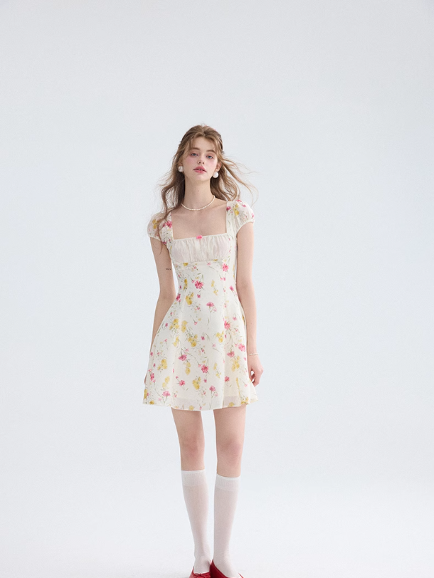 French style short sleeve dress short skirt floral princess dress R2702