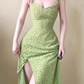 2025 Summer New Green Platycodon Floral Seaside Vacation Wear Suspender Dress R0902