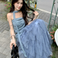 Beautiful outfit set: blue polka dot irregular tube top, mesh ruffle skirt, two-piece set R1720