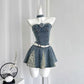 Denim tube-top slim-waisted A-line short skirt homecoming dress R4133