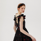 French style suspender floral skirt small flying sleeve black skirt short dress R2748