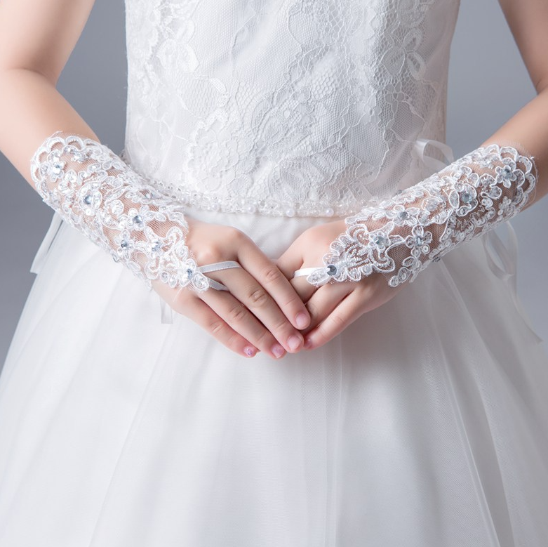 Lace diamond children's wedding dress flower girl dress girl performance dance gloves decoration     S6231
