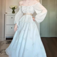 Gentle temperament blue one-shoulder dress beautiful waist A-line long skirt R0666