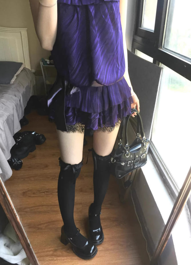 French purple satin lace halter neck dress for women summer beautiful waist cake short skirt R3594