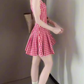 Retro red plaid suspender dress gentle temperament waist A-line short skirt R0791