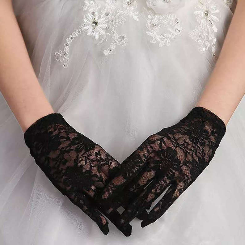 Bridal wedding gloves sun protection short lace full finger thin gloves performance gloves     S6251