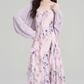 French holiday style dress summer ruffled floral suspender skirt with cardigan suit R2365