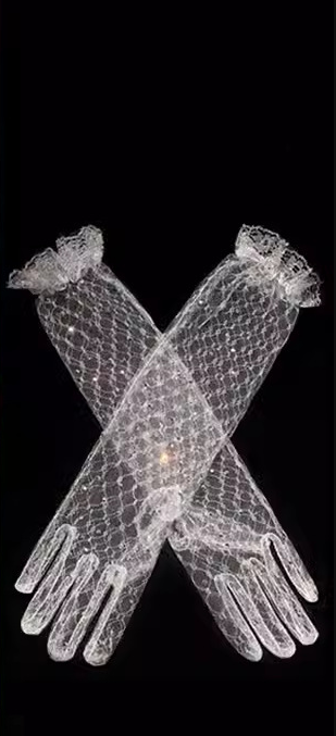 Off-white mesh lace hot diamond wedding dress banquet dinner gloves     S6239