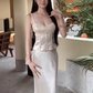 Large Size French Pure Lace Patchwork Waist Strap Fishtail Skirt Set R1842