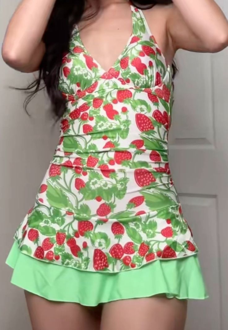 Green floral halter neck slim waist short skirt homecoming dress R2669
