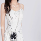 Printed satin dress 2025 suspenders slim waist pleated niche design long skirt R1499