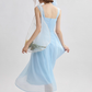French suspender skirt blue dress sweet style sleeveless long skirt small skirt women summer R3493