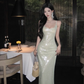 Seaside holiday style sexy backless suspender dress royal sister socialite high-end wear sequin dress R0482
