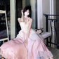 Spring Breeze French Lolita Gradient Pink Fairy Fishbone Sling Lolita Princess Dress Two-piece Set R1656