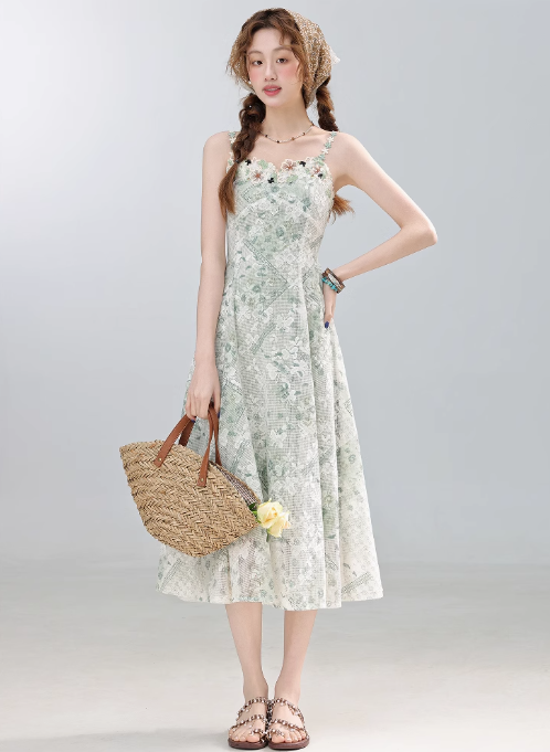 2025 summer new green thin sunscreen cardigan with suspender skirt jacket R1896