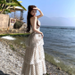 French style waist beautiful small skirt V-neck halter neck cake long skirt holiday polka dot dress R1751
