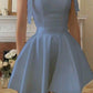 Blue suspender tie waist A-line skirt homecoming dress R3276