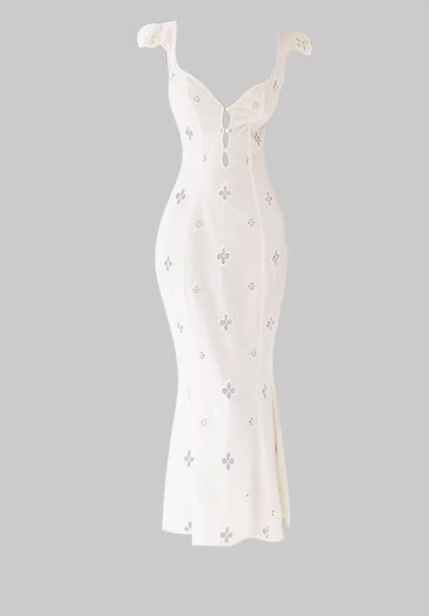 French retro hollow embroidery dress 2025 large size seaside holiday dress R1327