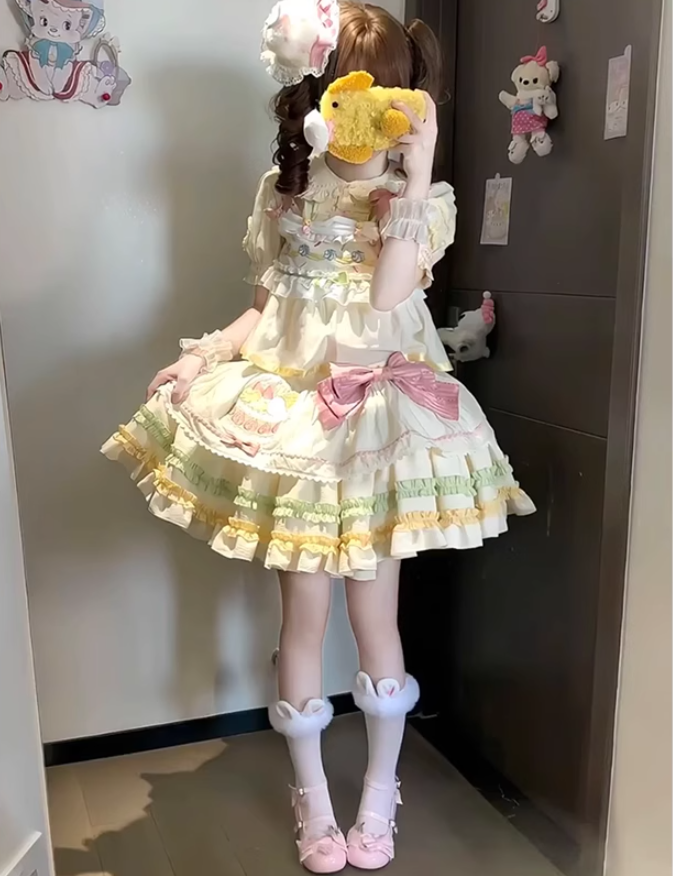 Cute and sweet OP inner top sling dopamine soft three-piece lolita skirt Lolita princess skirt R1685