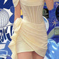 Apricot gentle one-shoulder fishbone waist slim A-line short skirt homecoming dress R3281