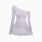 Pure desire style slant collar off-shoulder top 2025 hot girl a-line skirt suit R1343
