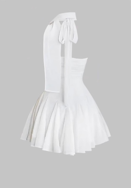 French pure desire style V-neck halter dress 2025 temperament waist A-line short skirt R1114