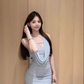 Pure desire style sleeveless halter neck dress 2025 pleated waist hip skirt R1017