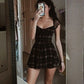 Retro checkered waist slim A-line short skirt homecoming dress R3280