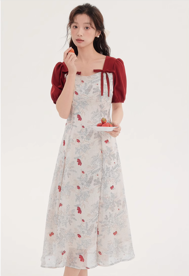 Tea break style retro French platycodon dress 2025 new floral dress niche fairy dress R2371