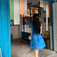 French V-neck blue floral dress women's summer retro sleeveless short skirt R4303