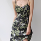 French retro bird print suspender skirt slim fit waist suspender dress holiday short skirt R2807