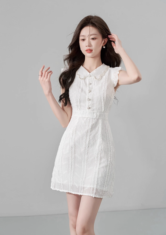 French dress new summer style waist slimming temperament high-end white short skirt R4505