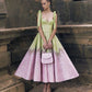 Pink and green stitching suspender waist and wide skirt dress, prom dress R5294