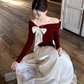 Fairy temperament high-end suit one-shoulder bow sweater with skirt two-piece suit R1725